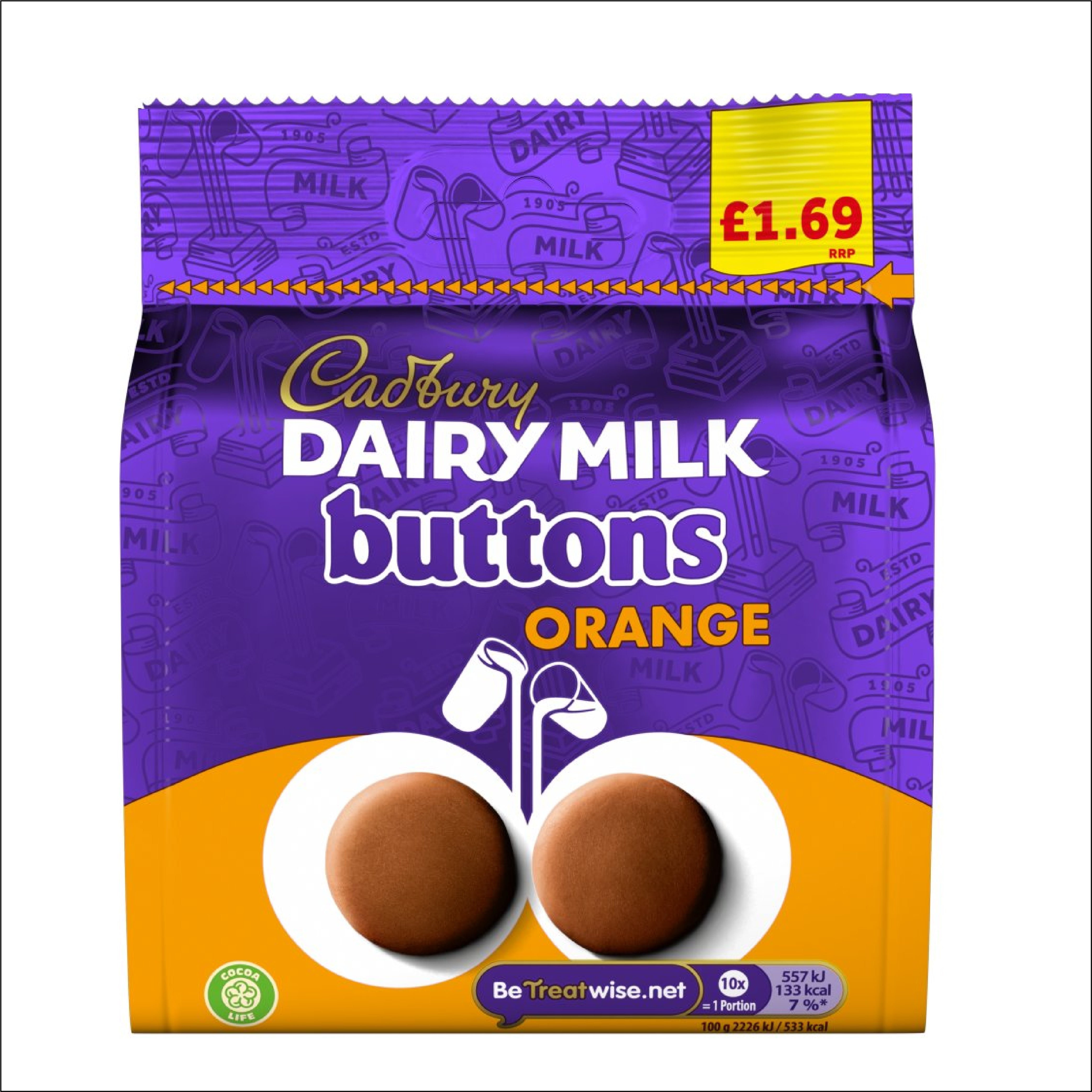 CADBURY DAIRY MILK BUTTON ORANGE 85 GRAM