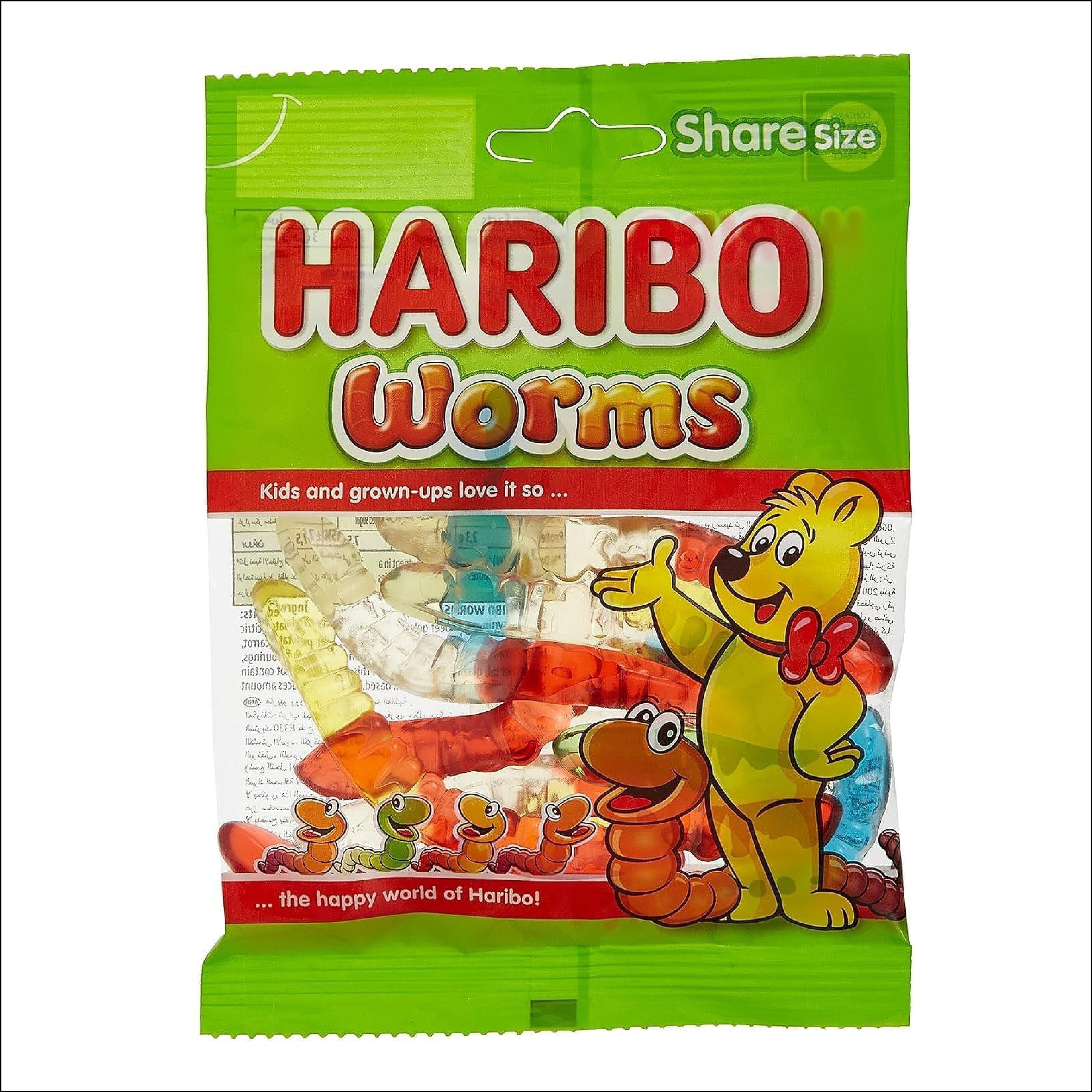 HARIBO WORMS FRUIT FLAVOURED JELLIES SHARE SIZE