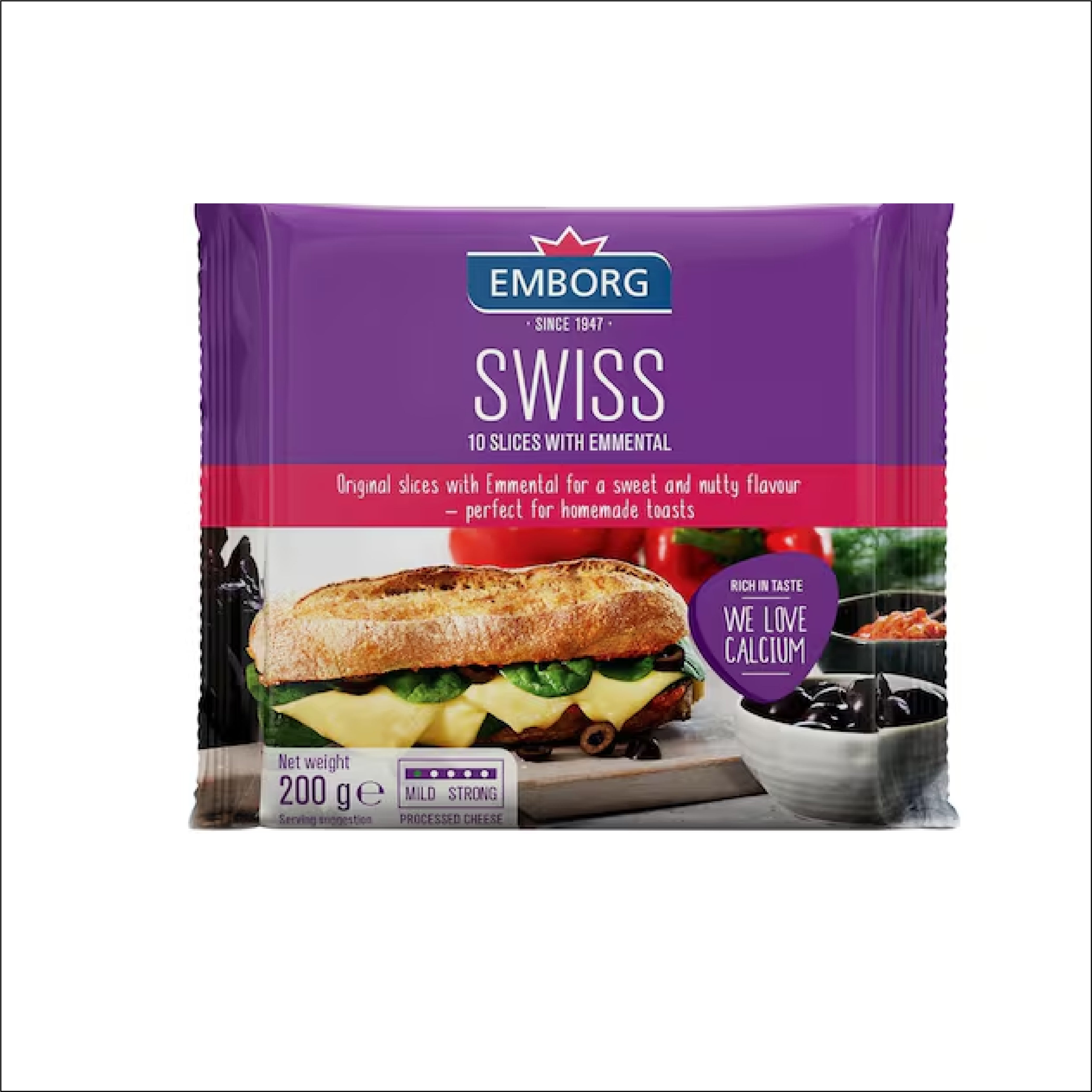 EMBORG SWISS 10 SLICES WITH EMMENTAL 200 GRAM